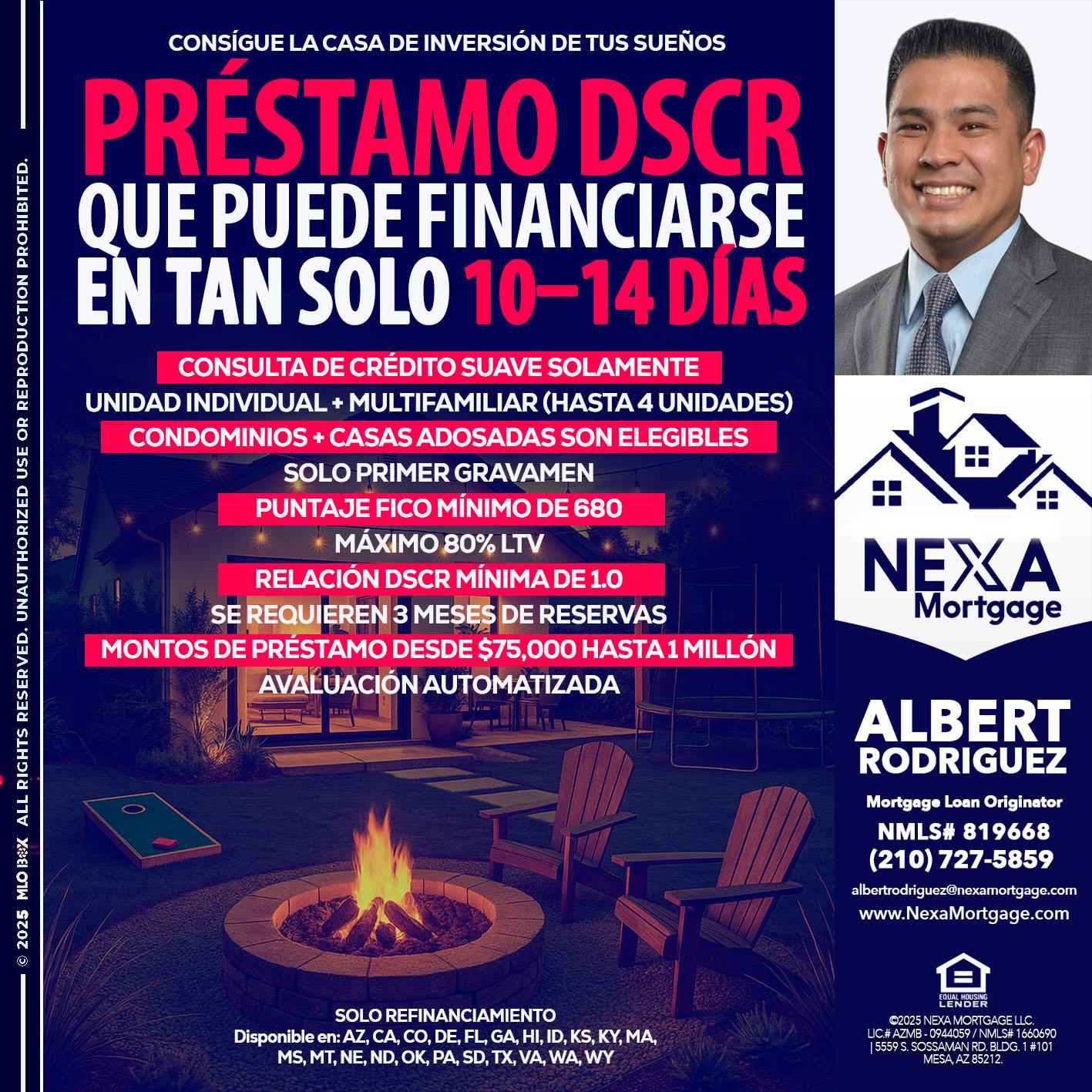 PRESTAMOS DSCR - Albert Rodriguez -Mortgage Loan Officer
