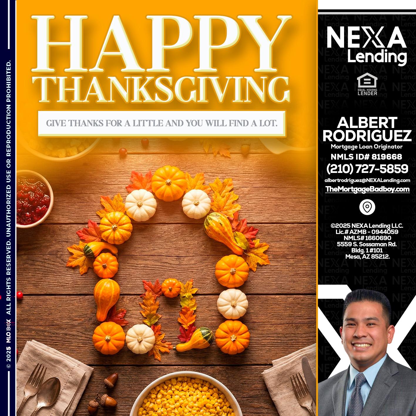 HAPPY THANKSGIVING - Albert Rodriguez -Mortgage Loan Officer