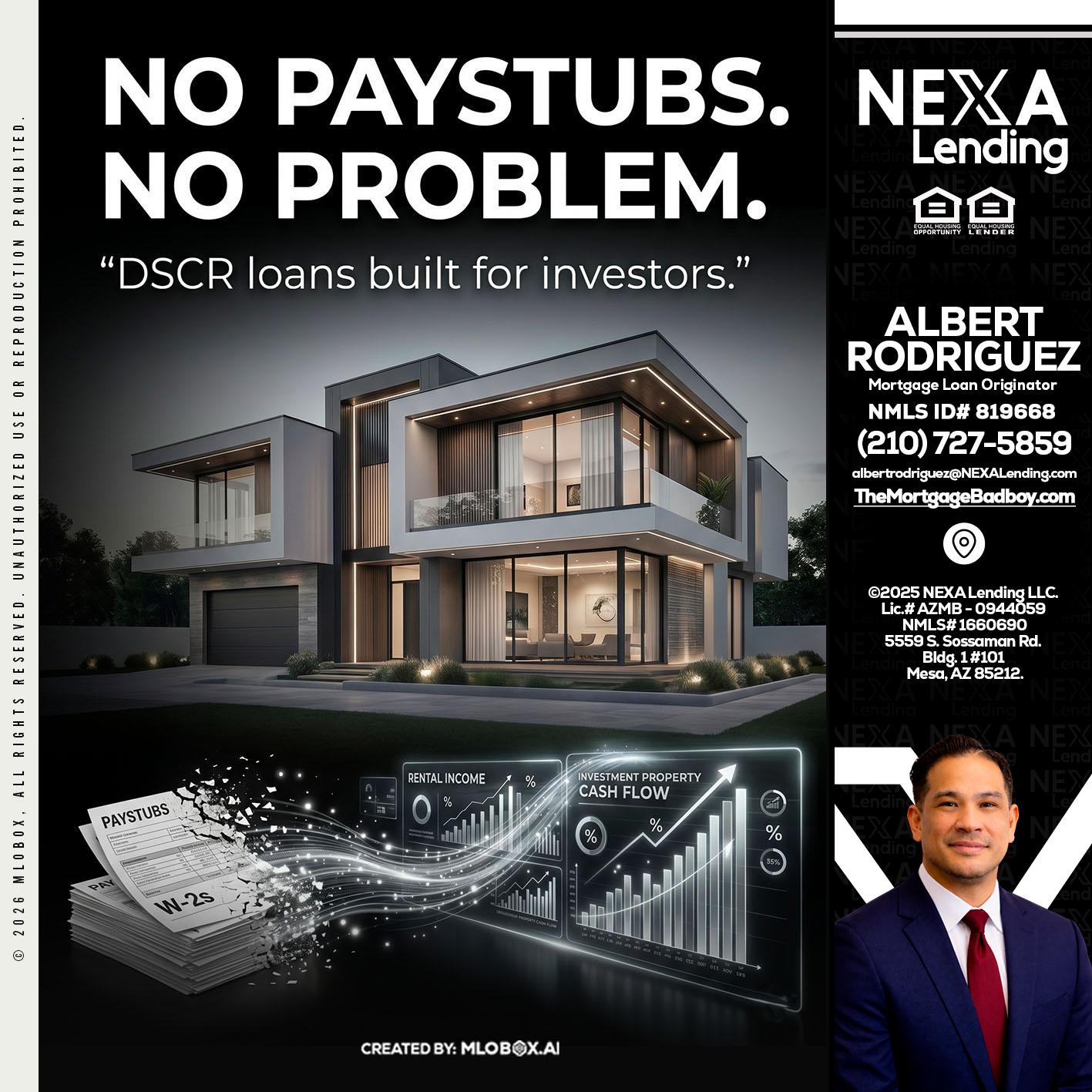 no paystub - Albert Rodriguez -Mortgage Loan Officer