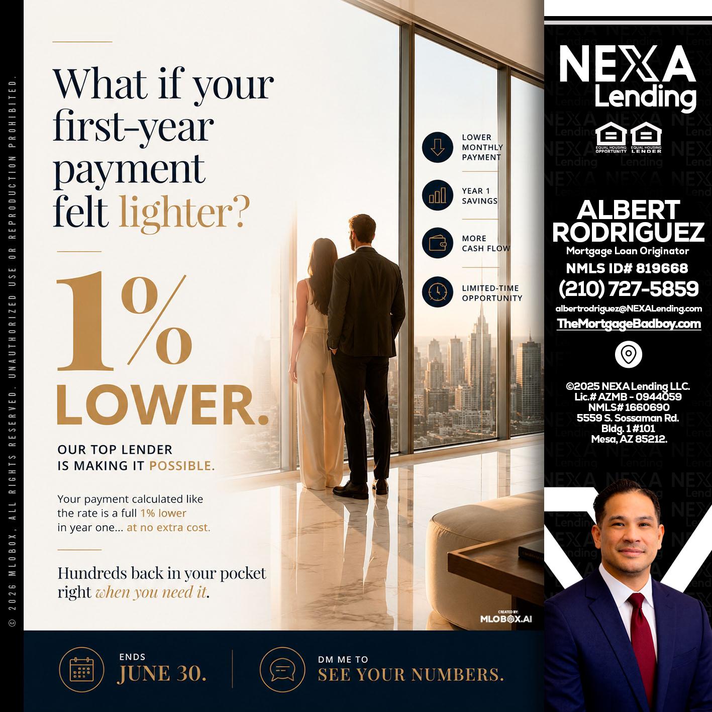 1% lower - Albert Rodriguez -Mortgage Loan Officer