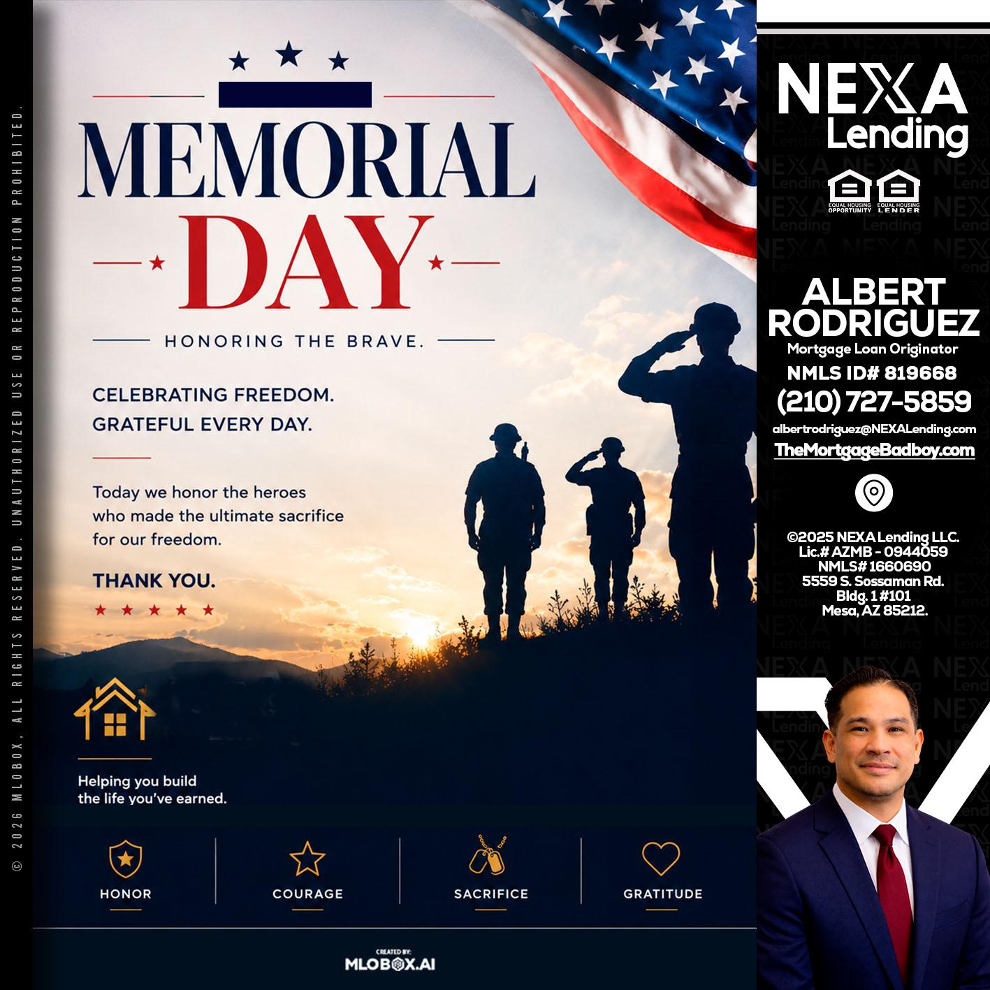 MEMORIAL DAY - Albert Rodriguez -Mortgage Loan Officer